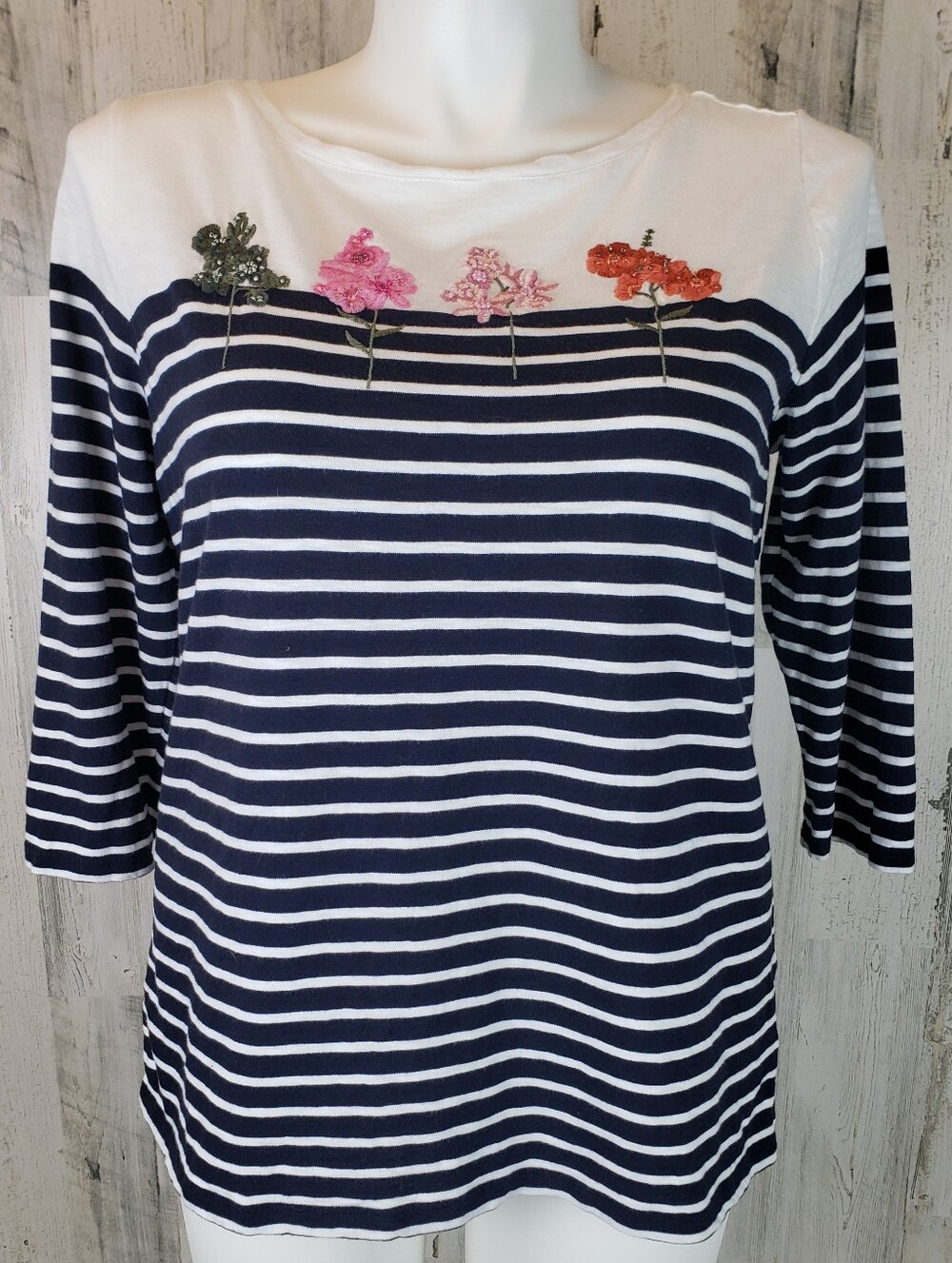 Talbots Striped Top with Floral Appliqués Size X